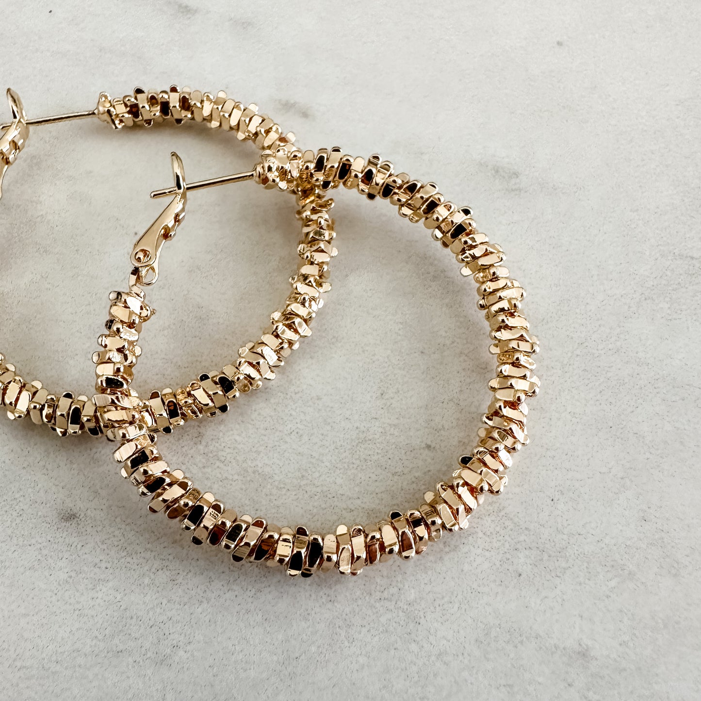 Gold Chip Beaded Hoops