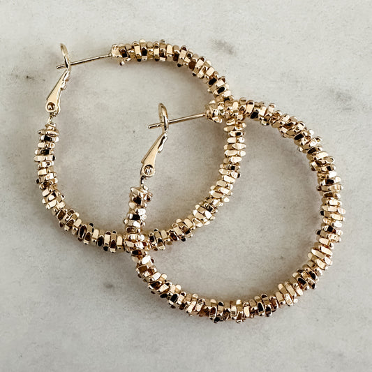 Gold Chip Beaded Hoops