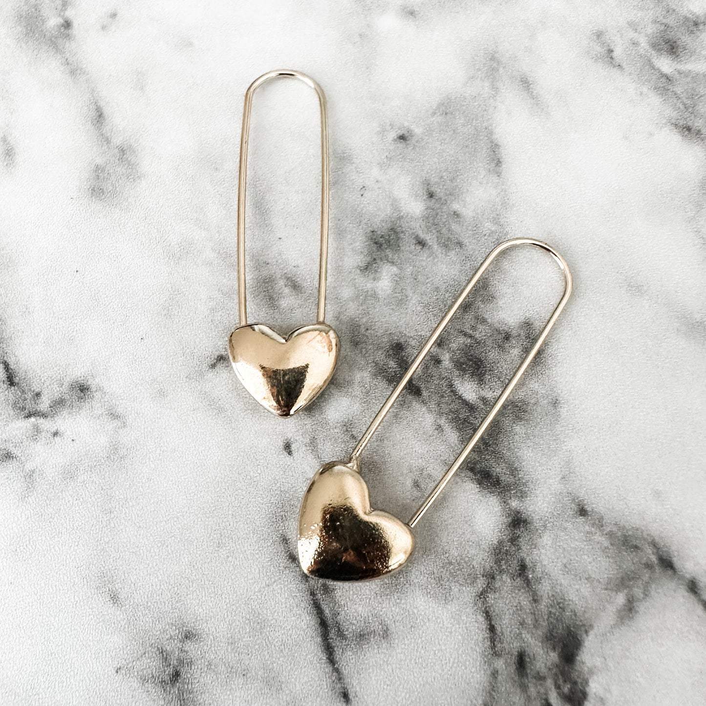 Gold Heart Safety Pin Earrings