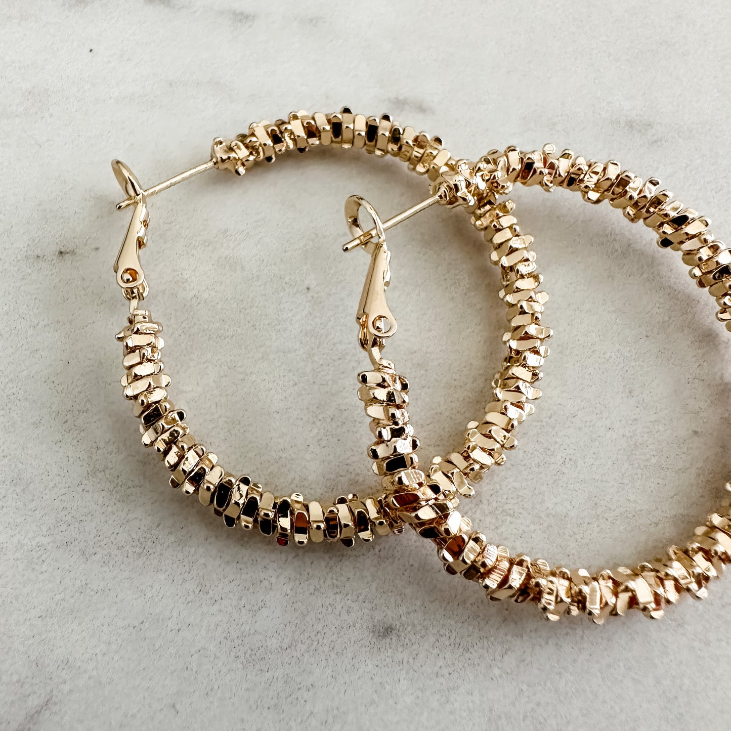 Gold Chip Beaded Hoops