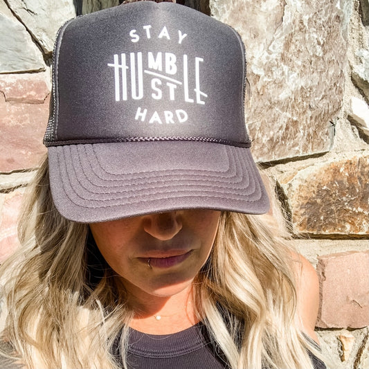 Stay Humble Trucker Hat- Gray & White
